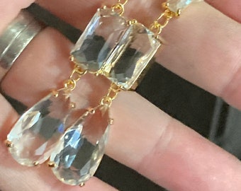 crystal diamanté teardrop earrings, 18k gold plated
