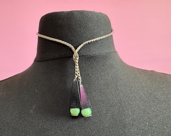 Art Deco Jakob Bengel Necklace: Chrome, Galalith, Geometric Teardrop