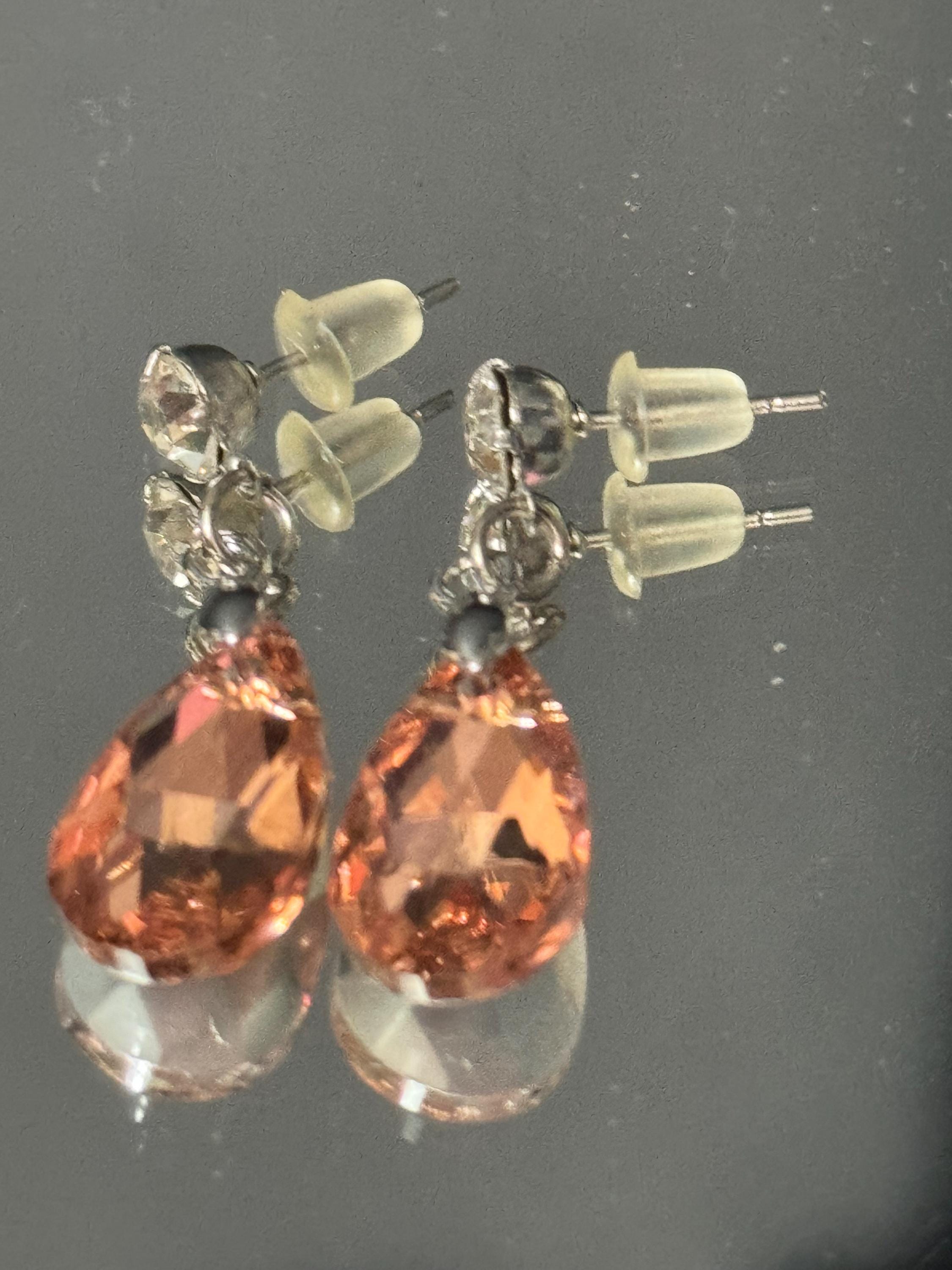 Boucles D'oreilles Artisanales Françaises - Cristal Topaz Orange Sur Plaqué Or - Style Puces