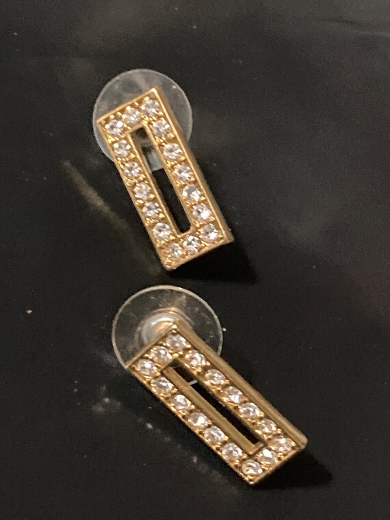 Rectangular gold tone clear diamanté paste crysta… - image 2