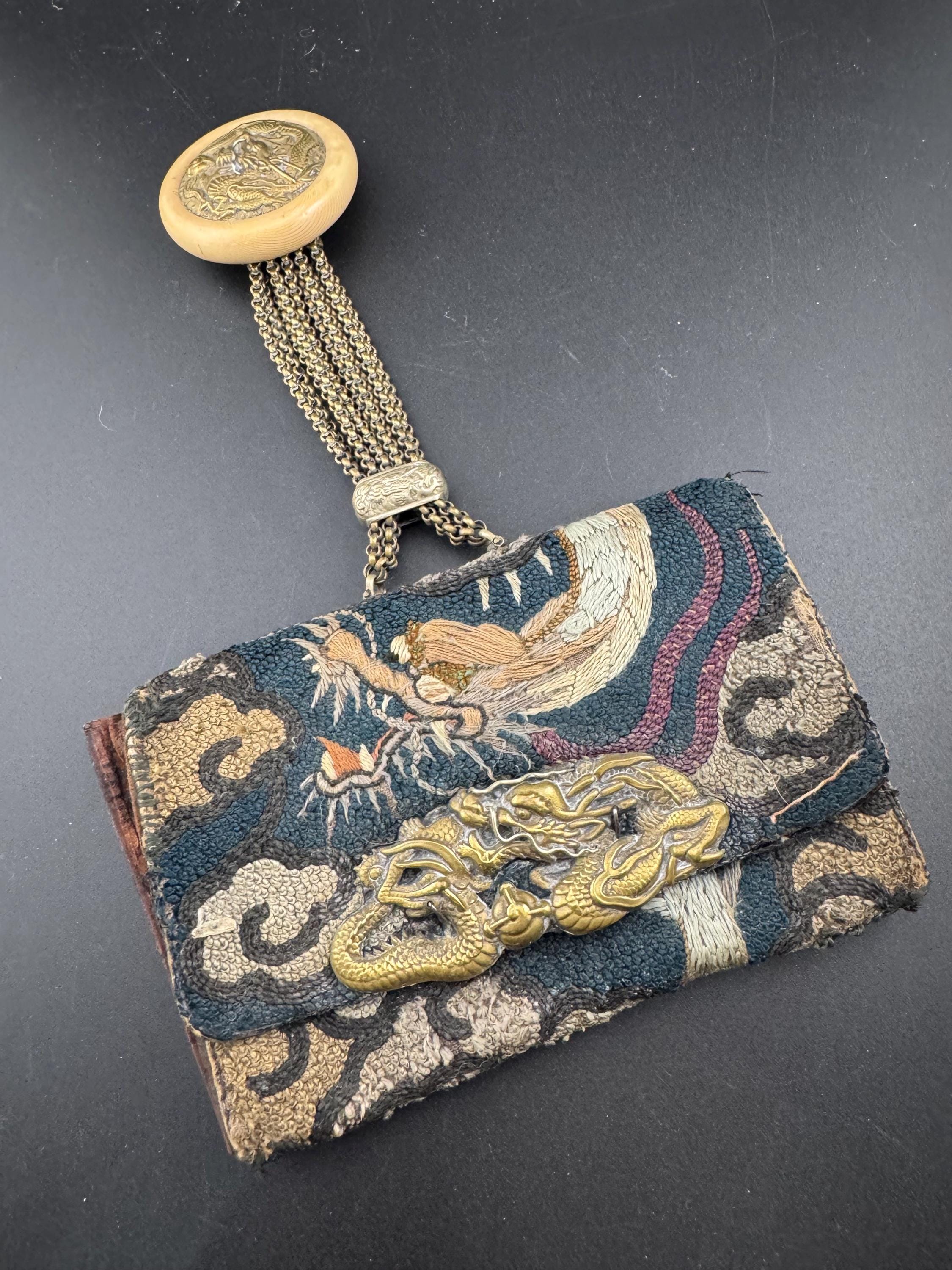 Antique Japanese Tobacco Pouch: Meiji Era Silk Dragon - Soft