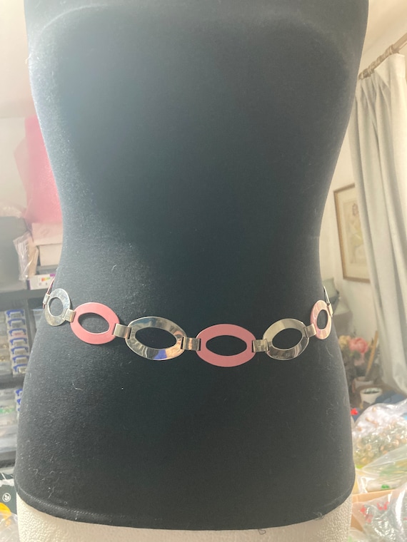 Vintage Ladies Silver Tone and Pink Oval Chain Link Belt Adjustable to 94cm Etsy