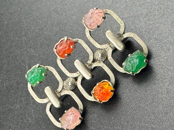 modernist gem set brooch: white metal unmarked tested Silver antique