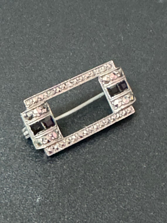 Vintage small Rectangular marcasite and black ony… - image 1