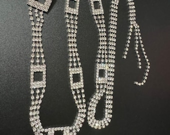 slim rhinestine chain link belt , Ladies silver tone clear diamanté adj to 88cm