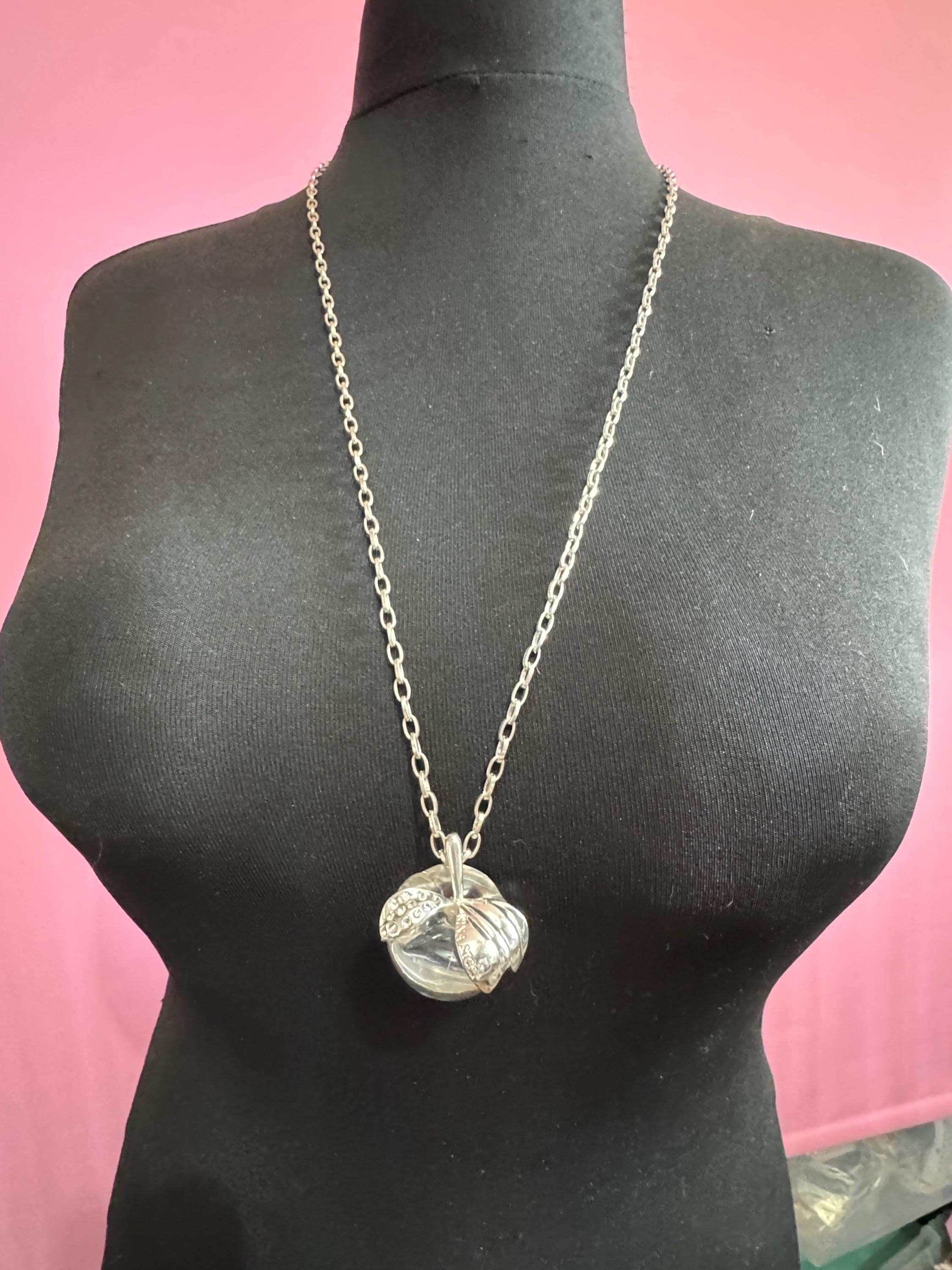Nina Ricci Clear Acrylic Apple Necklace: 82cm Silver Tone With
