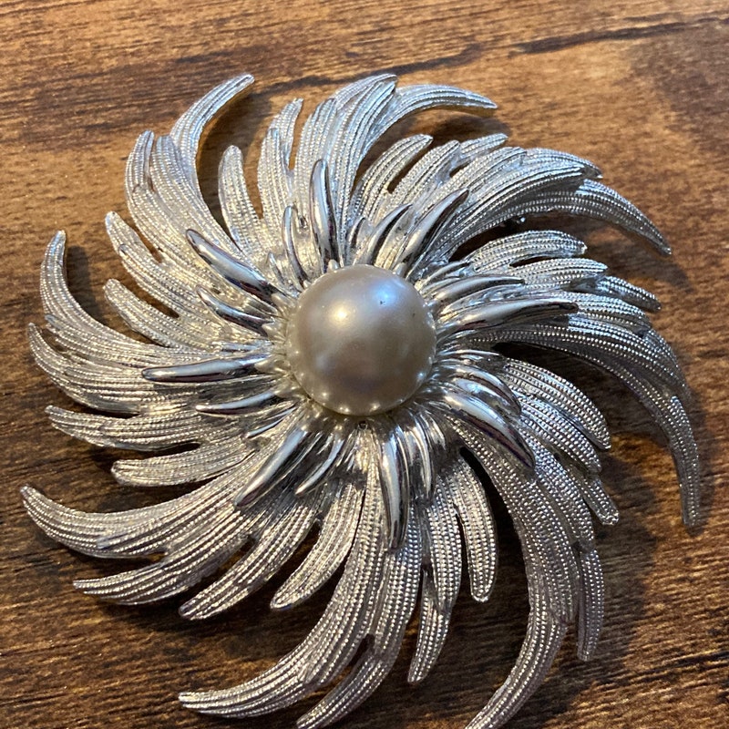 Broche Vintage Signée Élisabeth Riveiro - Style Abstraction Moderniste, Plaqué Argent