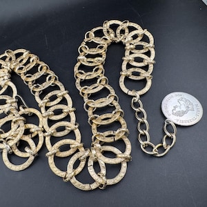 Vintage Lightweight aluminium champagne gold tone wide chain link adjustable fashion coin belt 89-99cm