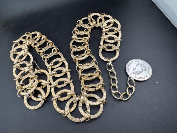 Wide Gold Coin Chain Belt, Vintage Lightweight Aluminium  display picture 3