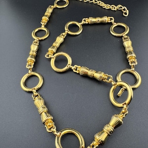 retro gold tone heavy chain link adjustable fashion belt 82-95cm good quality