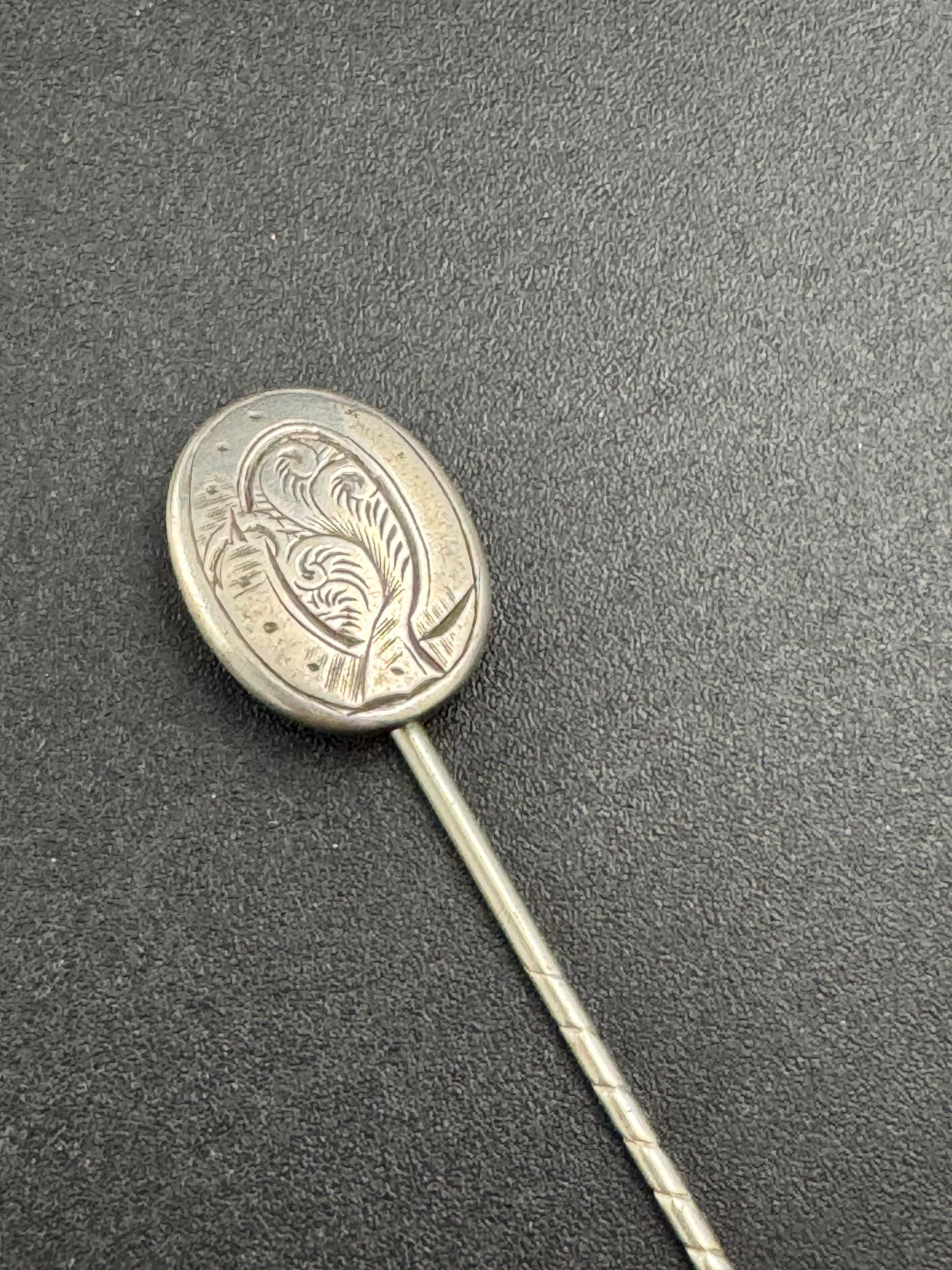 Art Nouveau Etched Stick Pin, Gentlemans Lapel Sterling Silver