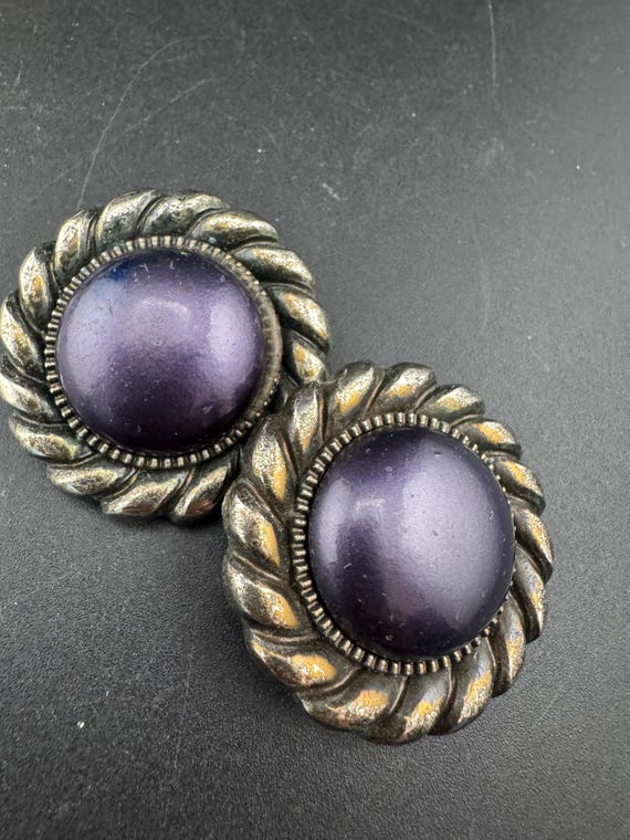 purple plastic pair large disc button stud earrin… - image 5