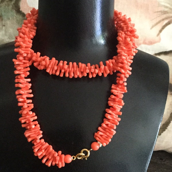 Antique Stick Branch Orange FAUX Coral plastic Beaded choker collar necklace