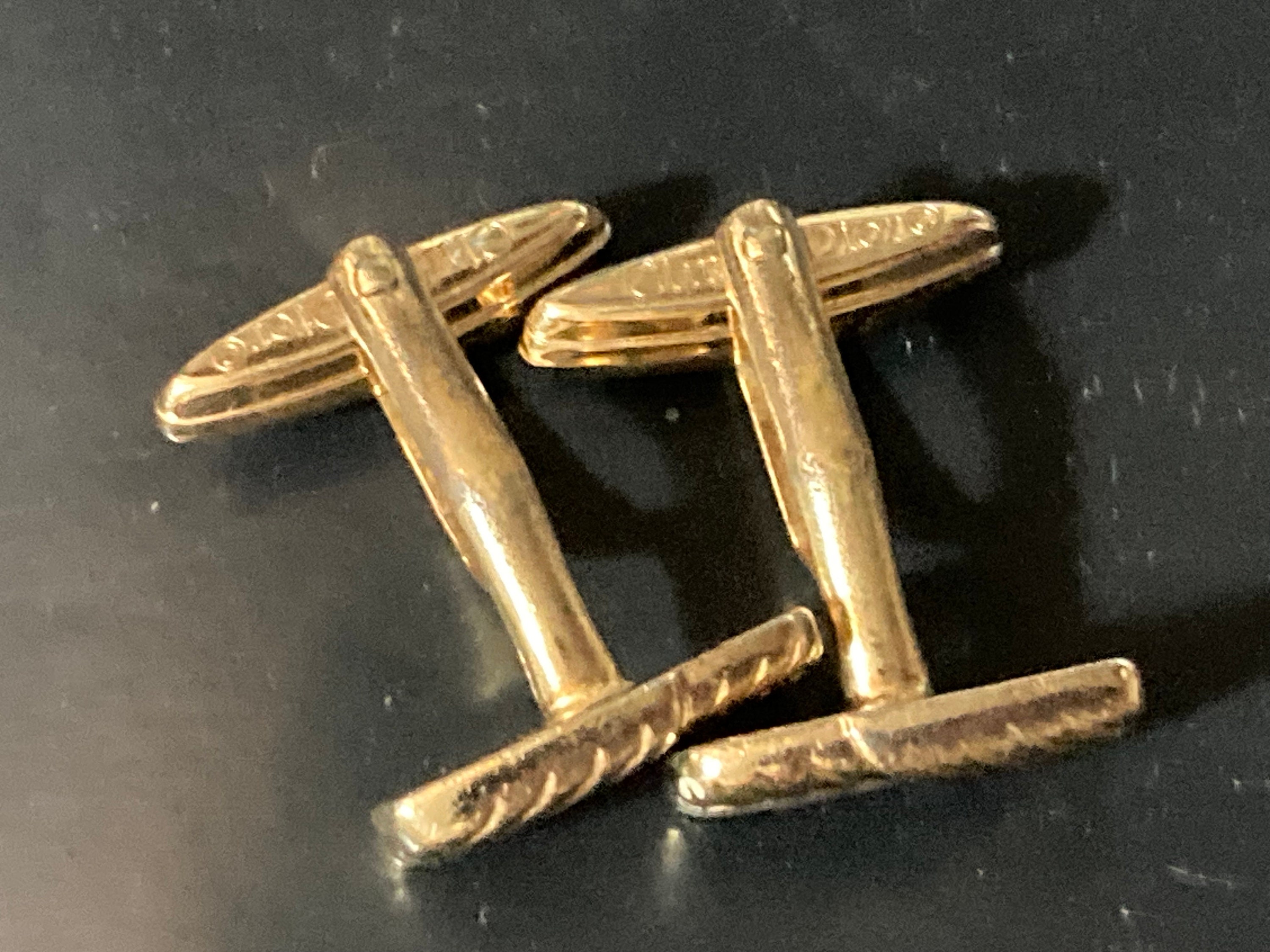 CHRISTIAN DIOR Cufflinks - Gold & Silver Tone, Signed - Etsy Christian Dior Gold Embossed Logo Toned Cuff Links Vintage Designer main image 0