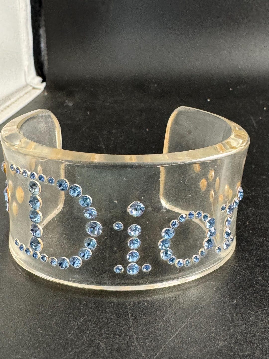 Christian Dior Rhinestone Cuff Bangle - Clear Acrylic, Blue