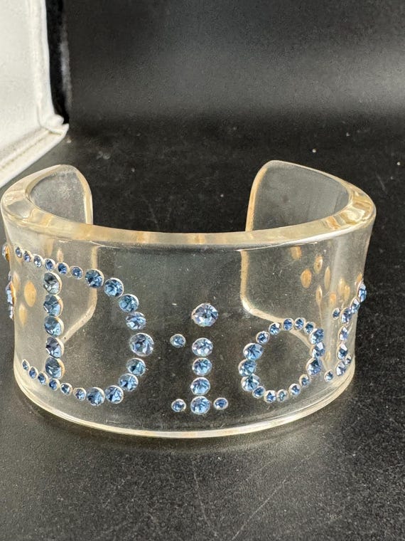 Christian Dior Rhinestone Cuff Bangle - Clear Acrylic, Blue