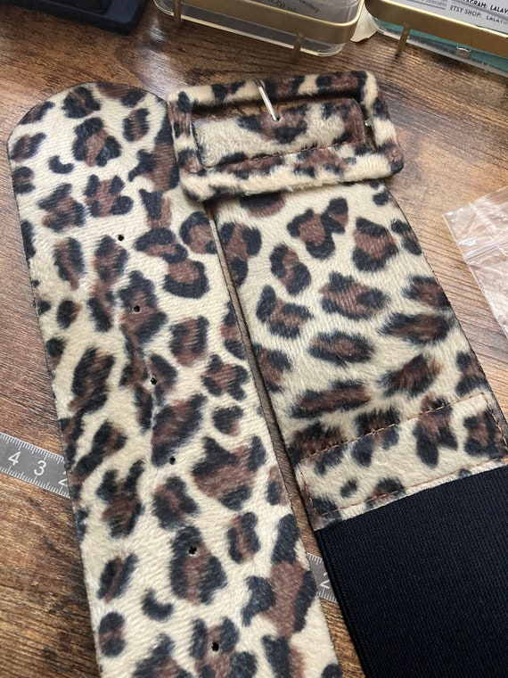 Retro Faux fur wide leopard print black elastic c… - image 9
