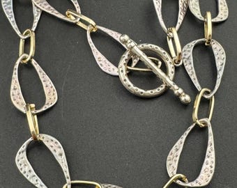 Modernist Gold & Silver Tone Oval Link Necklace - 42cm