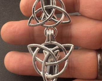 Silver cloak clip, Celtic Scottish style cardigan clasp, triangular double buckle cape clip