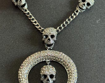 Butler and Wilson Long Black Diamante Skull Necklace Perform for Halloween Spooky Season Etsy