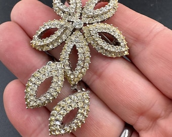 Rhinestone Star, Silver-Tone Brooch | Domed Clip-On Earrings | Vintage Clear Jewellery Set