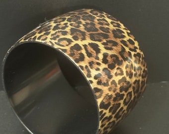 brown and black animal Leopard print vintage chunky oversized abstract wide acrylic plastic bangle bracelet