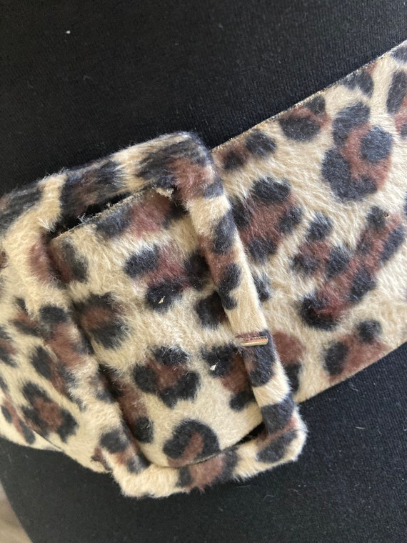 Retro Faux fur wide leopard print black elastic c… - image 7