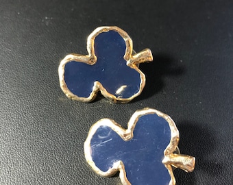 Blue enamel pair stud earrings pierced trefoil