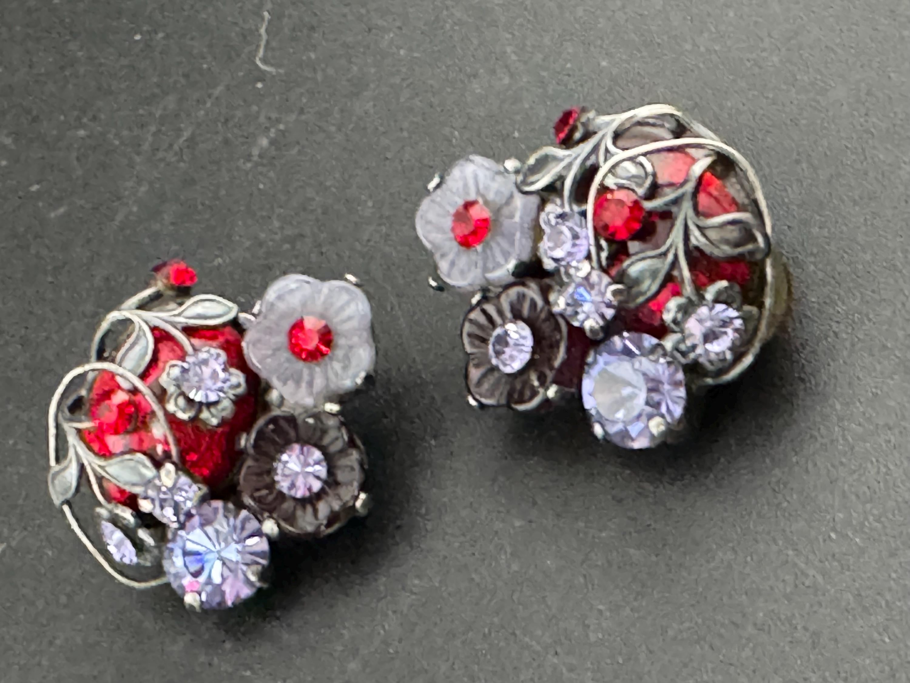 Boucles D'oreilles Clips Rétro Cabochon Marbré Couleur Argent - Modèle 4639 - Occasion
