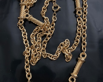 Nautical fancy Link Station Necklace : 27" 1980s Gold Plated
