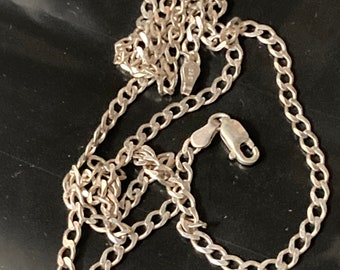 925 sterling silver heavy long fancy link flat curb chain necklace 60cm