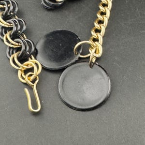 Vintage lightweight 1960s gold tone black plastic disc link chain belt 90-95cm