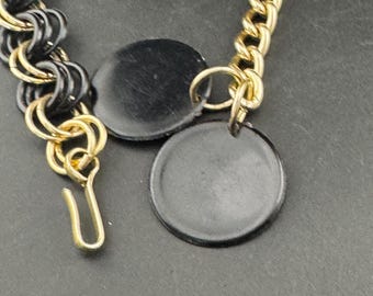 Gold Chain Belt, Black Plastic Disc Links | 1960S Boho Retro | Adjustable 90-95Cm Accessory