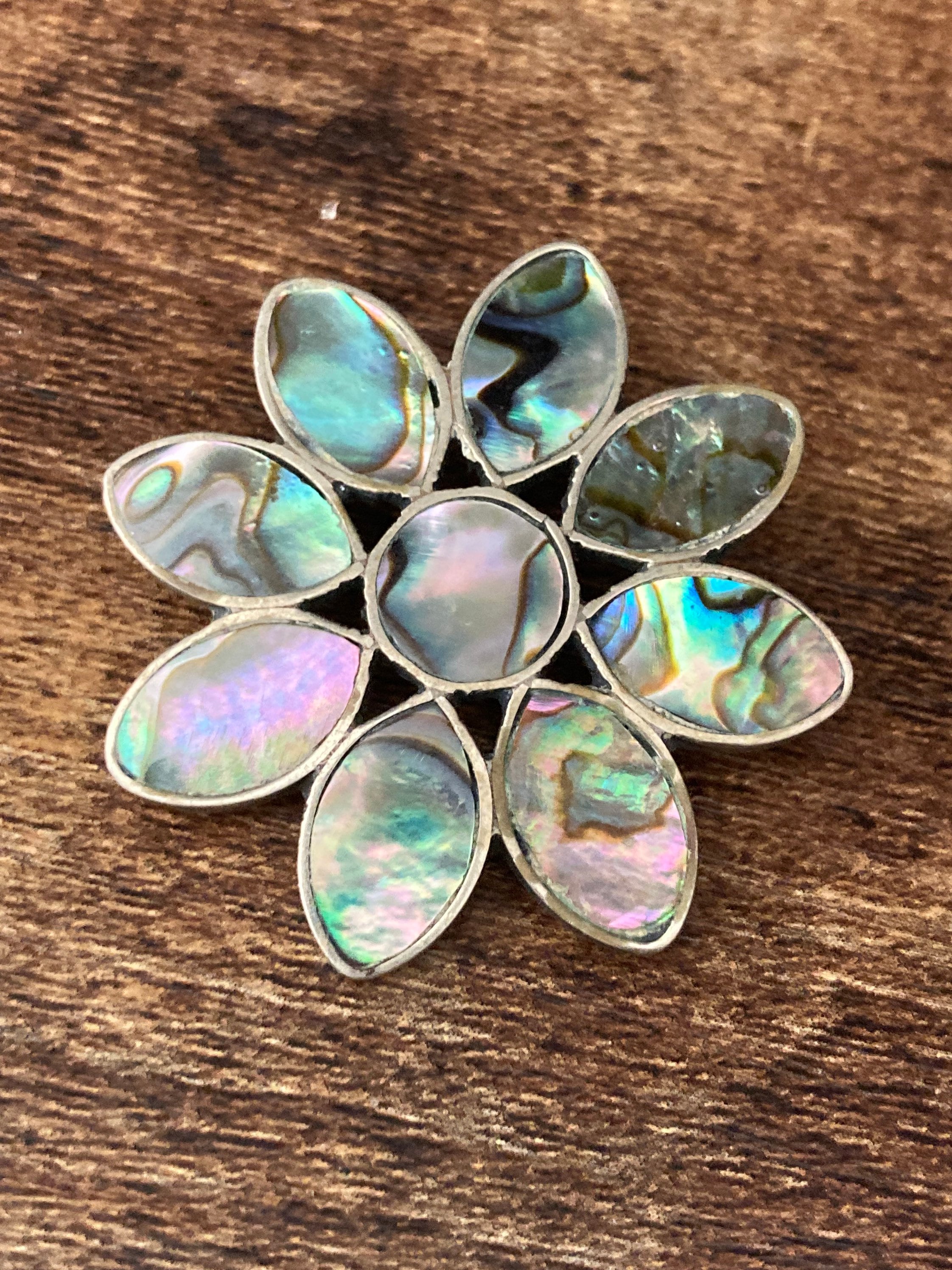 Combinazione Floreale Di Conchiglie Spilla E Ciondolo Abalone Messico Alpaca Argento Modernista - Italia - Foto 14