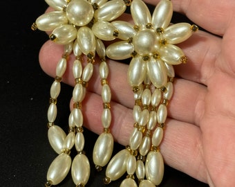 Vintage 9cm oversized cluster Pearl Drop waterfall Dangly Dangle Clip on Statement Earrings 1980s 1990s