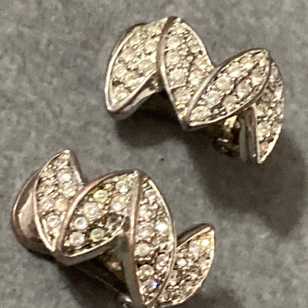 signed Ciro clip on earrings Stud diamanté silver tone clip zig zag design