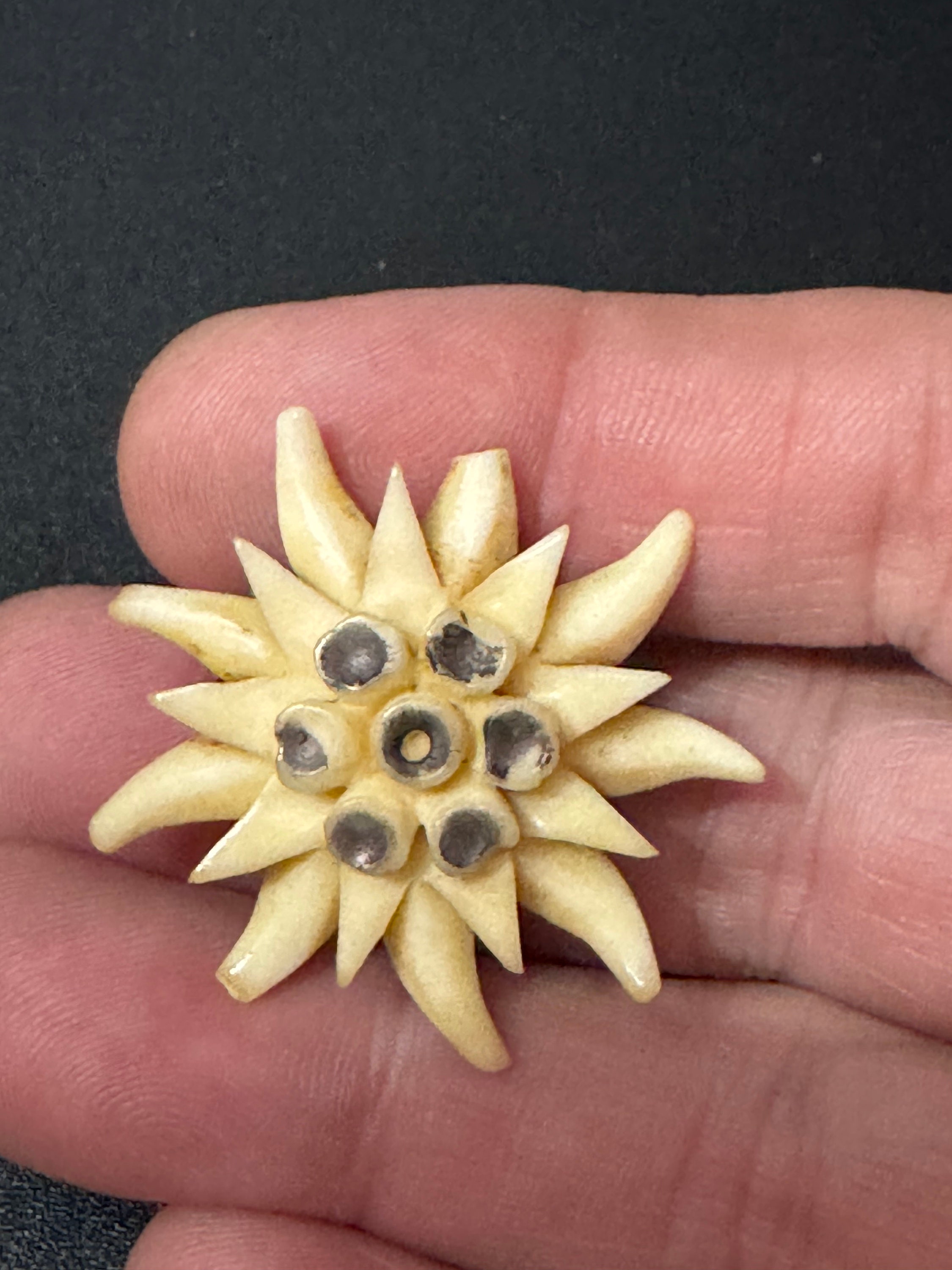 Broche Vintage En Lucite - Motif Floral Edelweiss - État Correct