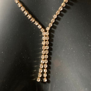 true Vintage pristine 1970s clear diamanté rhinestone gold plated lariat negligee drop necklace old shop stock image 8