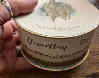 Vintage large round box of Yardley Dusting Powder English Lavender with puff