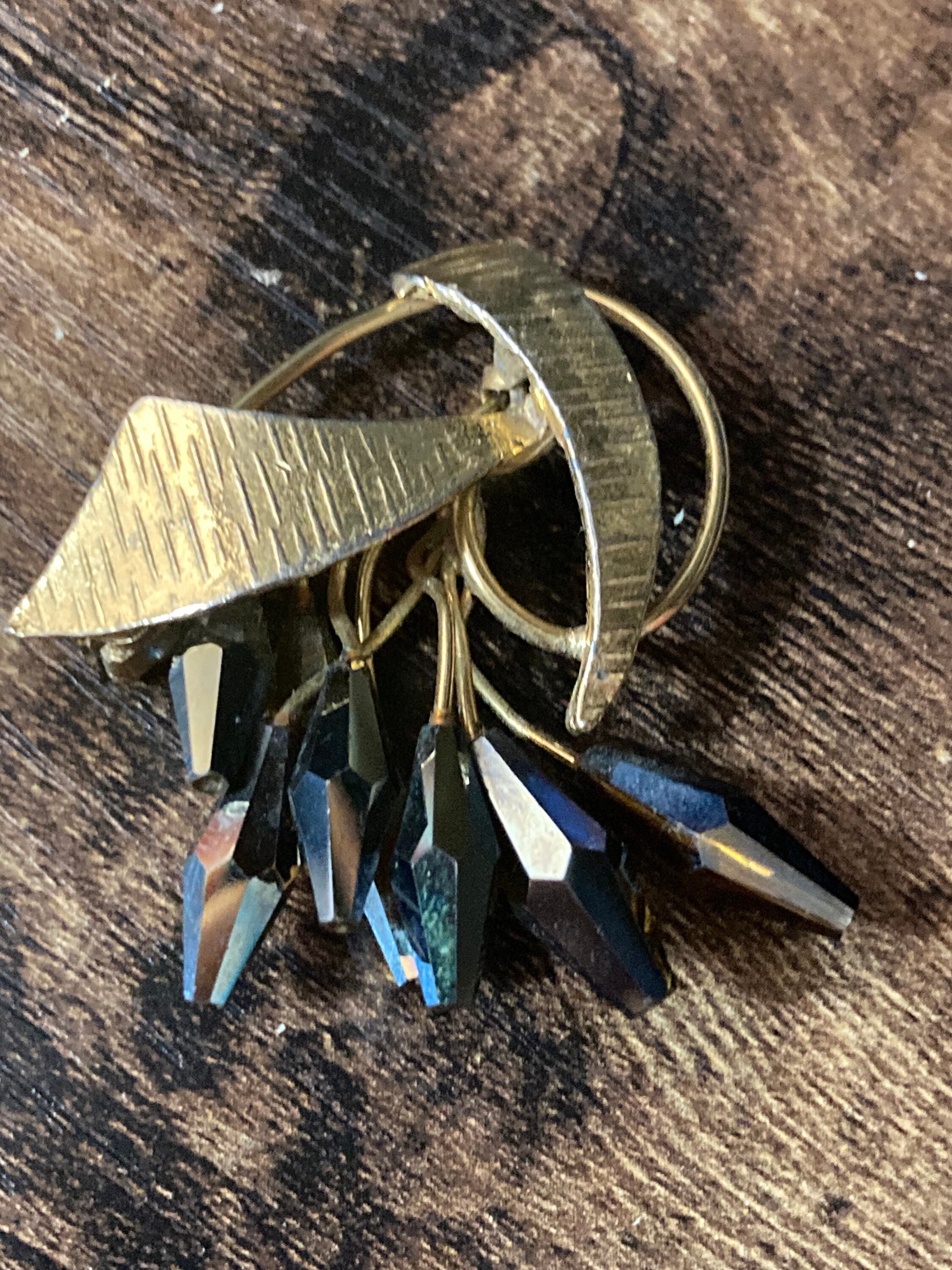 Broche Vintage En Cristal Cognac/champagne - Monture Métal Doré - Modèle K26 - Bijou Ancien Occasion