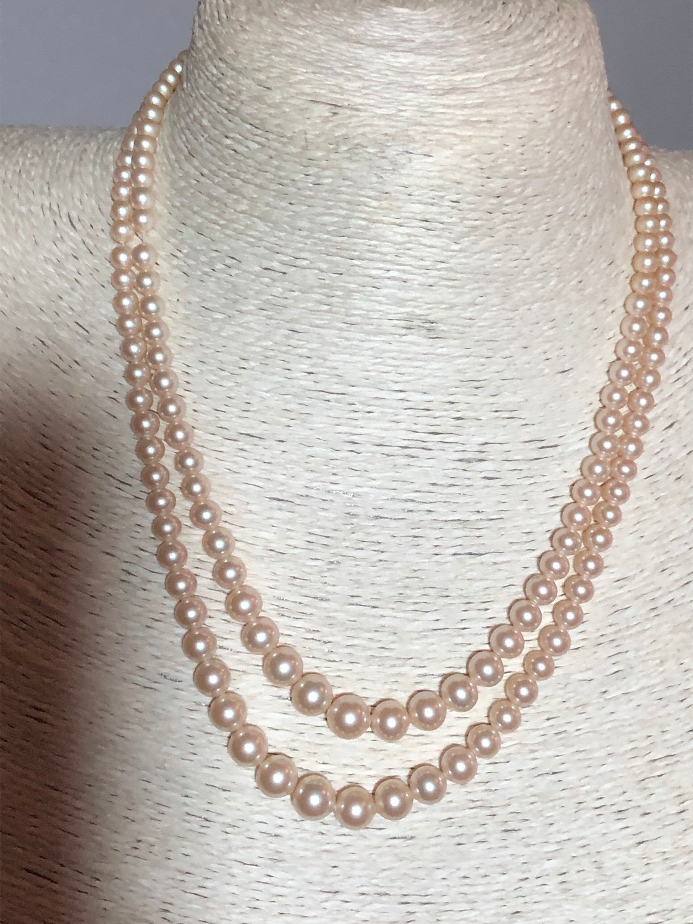 Vintage Glass Pearl Necklace Choker Double 2 Row Strand