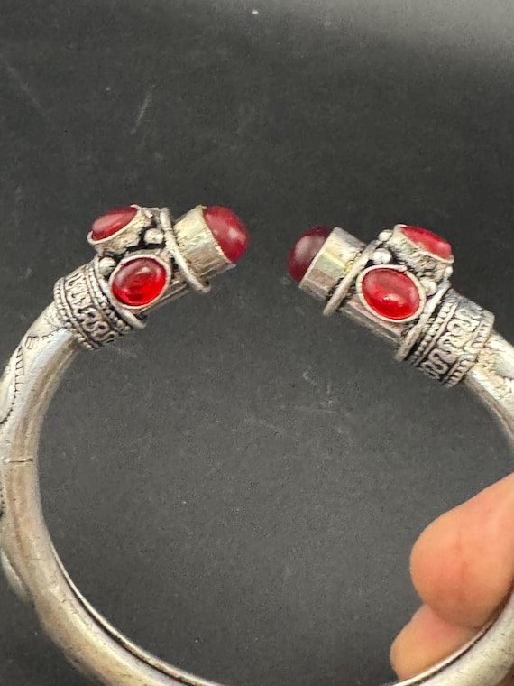 Garnet ruby red GEMSTONE Bangle silver plated tor… - image 8