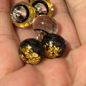 Pack 10 pc Small 12.8mm clear black and gold leaf round dome acrylic domed buttons with metal shank image 9