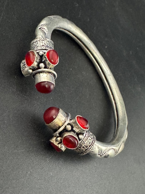 Garnet ruby red GEMSTONE Bangle silver plated tor… - image 1