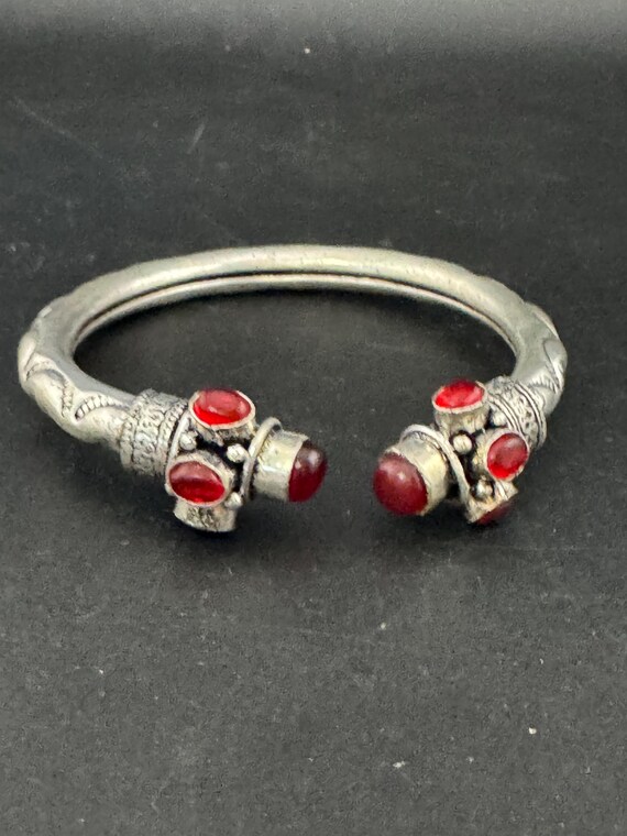 Garnet ruby red GEMSTONE Bangle silver plated tor… - image 7