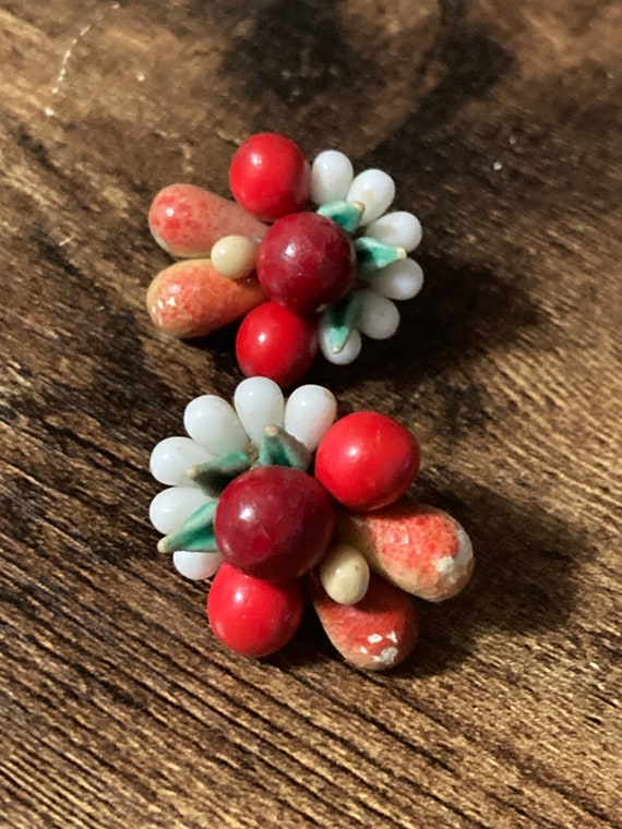 FRUIT Basket clip on earrings,  1930s art deco
