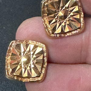 Vintage Brutalist 1960s 1970s modernist chunky men’s gold tone star etched square cufflinks