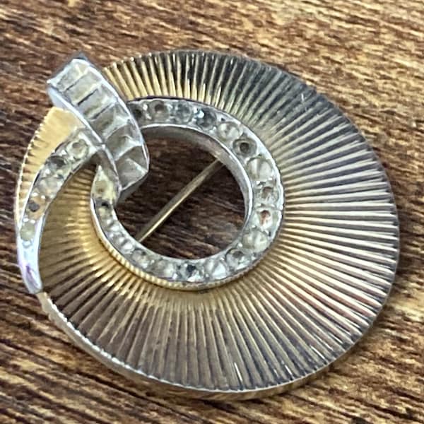 AS FOUND for repair signed BOUCHER swirl brooch with diamanté missing gold plated