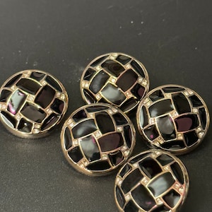 5 x 25mm large round domed black plastic modern woven Buttons gold tone