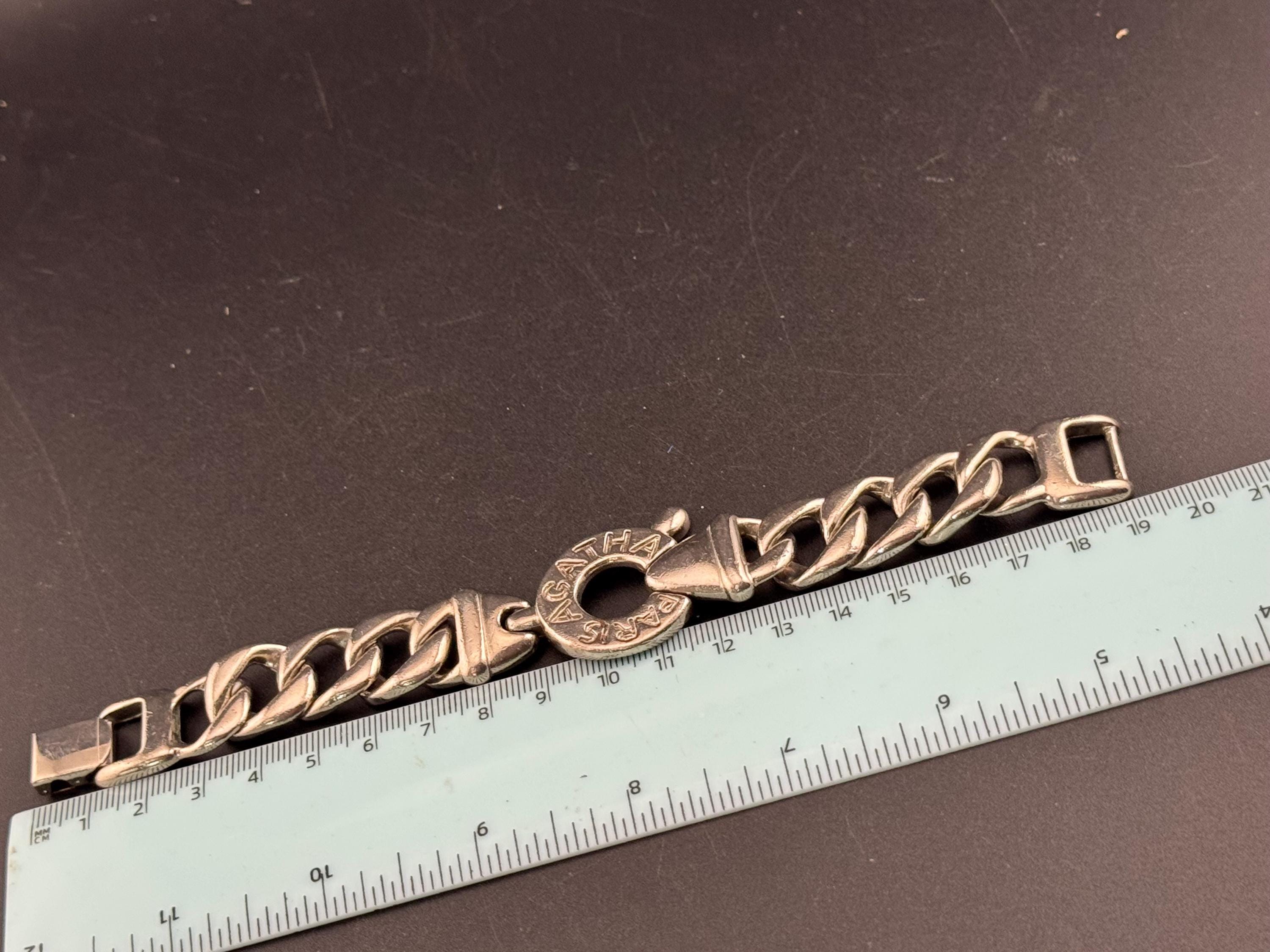 Agatha Paris Silver Curb Bracelet, Vintage Signed - French